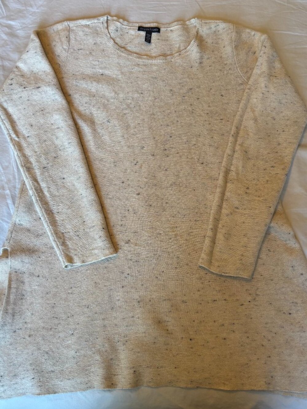 Eileen Fisher Cream Flecked Cotton Wool Tunic Lagenlook Sweater w/Slits Size M